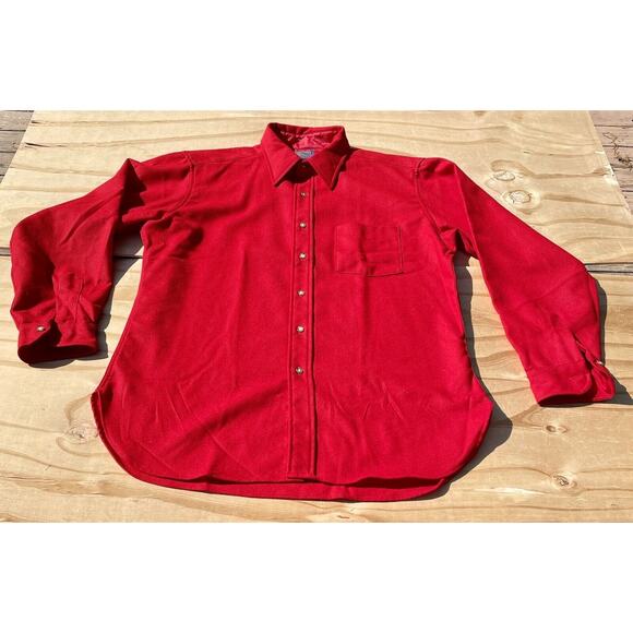 Pendelton Pure Virgin Wool Men's Button Down Pocket Red Sz. L‎ USA Made - Picture 1 of 8
